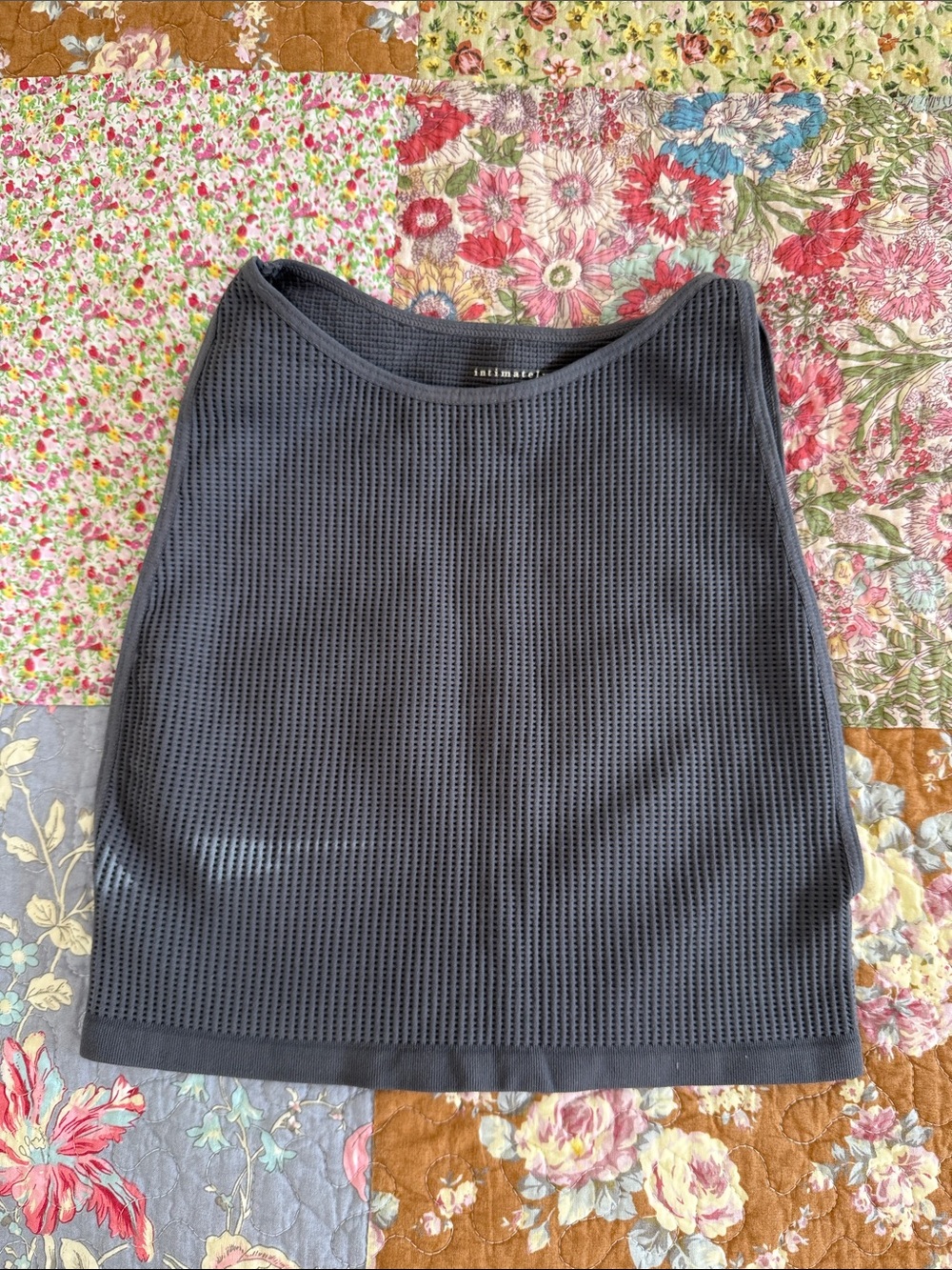 Free People Waffle Knit Stretch Sleeveless Crop Tank Dark Gray